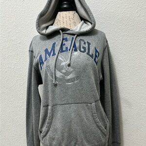 American Eagle Outfitters Gray Hoodie with Blue Accents UNISEX
